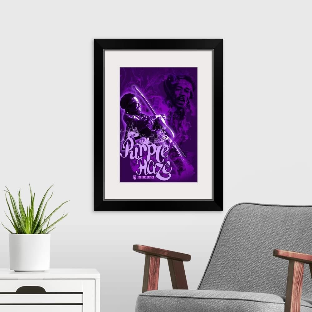 GREATBIGCANVAS Jimi Hendrix Purple Haze 4 Black Framed Wall Art Print, Classic Rock Artwork