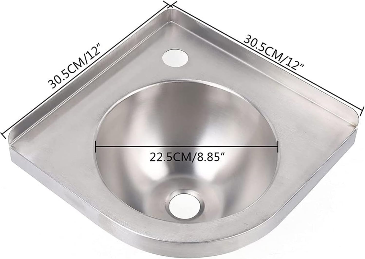 Stainless Steel Single Bowl Sink Wall-Mounted Corner Wash Basin Kitchen Sink for Kitchen Bathroom Lavatory (Color : Silver, Size : 30.5x30.5x13cm) (Silver 30.5x30.5x13cm)