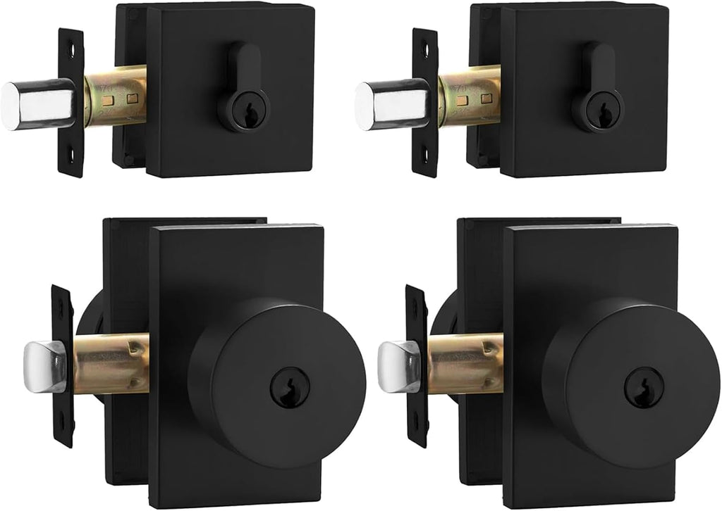 Haidms Black Door Knob with Deadbolt, Zinc Alloy Matte Black Exterior Door Lock Set, Heavy Duty Front Door Knob and Deadbolt Set with Lock and Key, Reversible Modern Secure Entry Hardware (2 Pack)