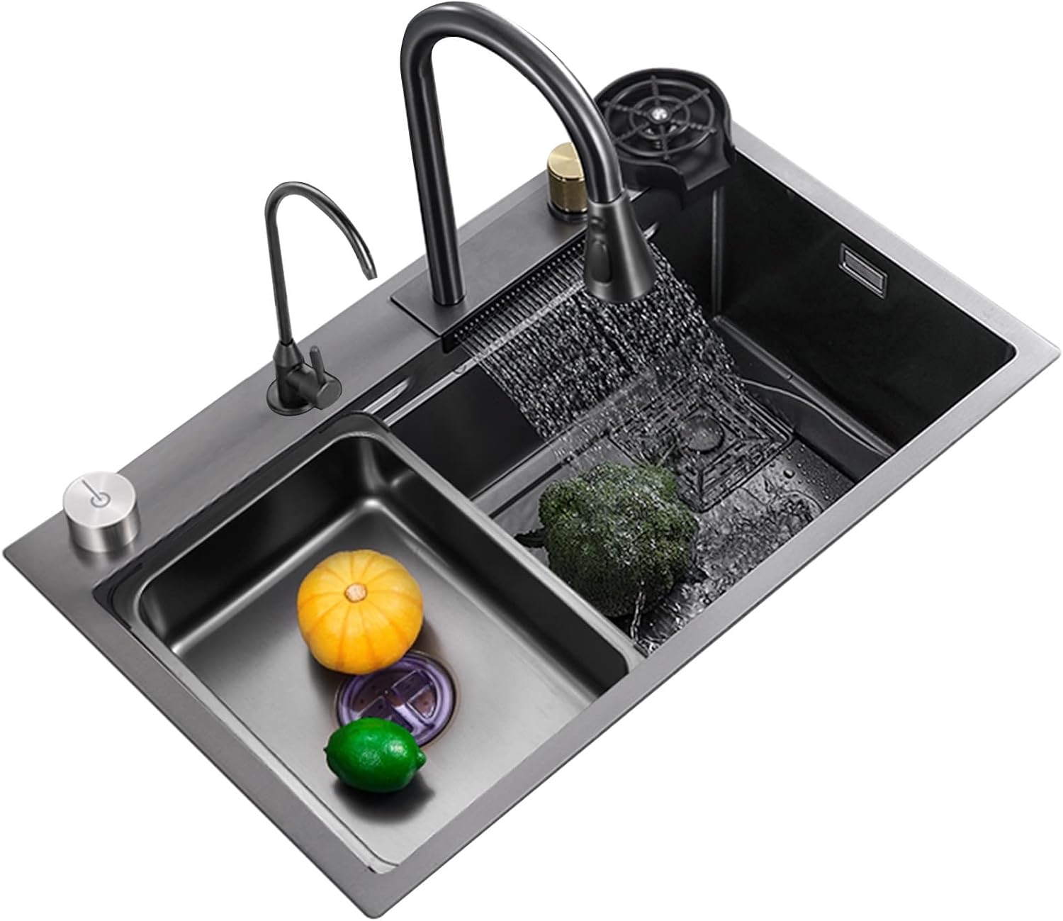 Single Bowl Bar Sink 304 Stainless Steel Kitchen Sink with Faucet and Drain Assembly Drop in Or Under Mount for Kitchen Courtyard Office Bar Laundry Trough (Color : Grey, Size : 75x45x22cm) (