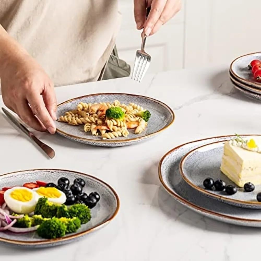 Handmade Reactive Glaze Stoneware Plates Dinnerware Dish Set Ceramic Dinner of 6