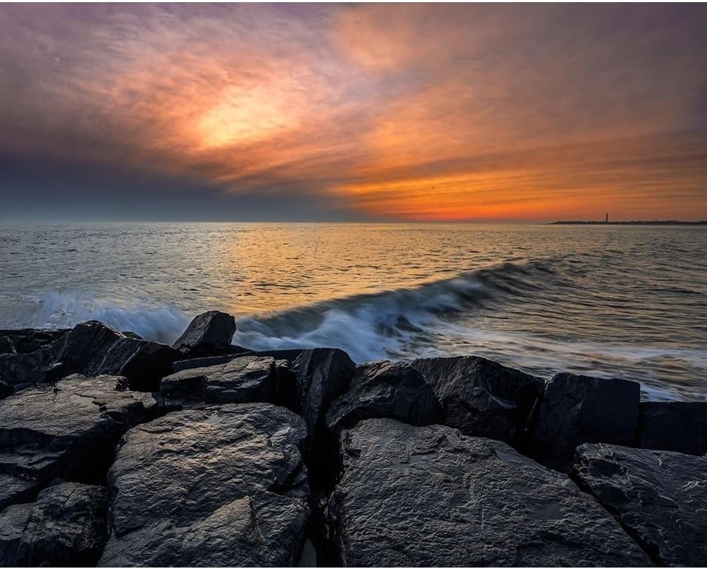 ArtDirect New Jersey-Cape May National Seashore Sunset on ocean and rocks 45x36 Huge Gold Ornate Wood Framed Canvas Giclee Art by Jaynes Gallery