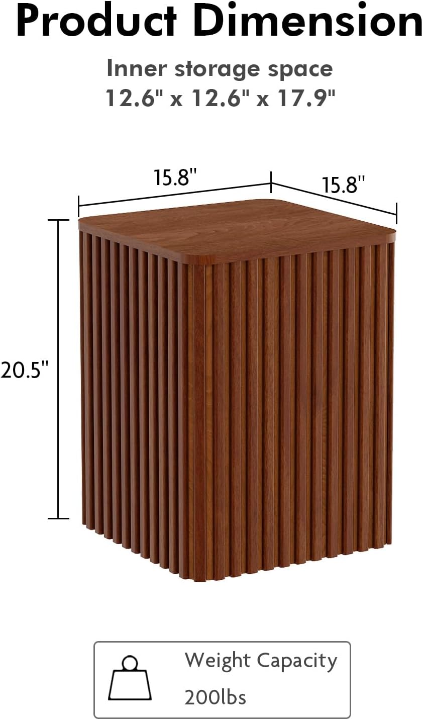 Set of 2 Fluted Side Table with Storage-Small Square End Table with Solid Wood Veneer Top, Accent Table Modern Farmhouse Pedestal Drink Table for Couch Sofa Living Room, Rustic Brown