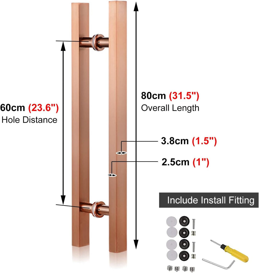 Door Pull Modern Sliding Door Handles Set,Double Sided Barn Doors Shower Door Wood Gate Push Bar with Screws (Gold 60cm/24inch) (Rose Gold 80cm/32inch)