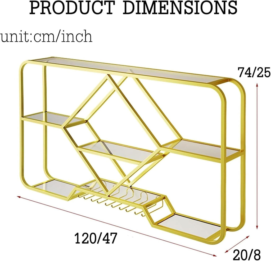 Modern Wall Mounted Wine Glass Rack with Floating Shelves for Whiskey Bottles Corner Bar Organizer and Display Shelf Black 120cm