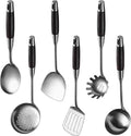 6-Piece Kitchen Utensil Set, Stainless Steel with Black Ebony Wood Handles, Nonstick, for All Cooking Surfaces