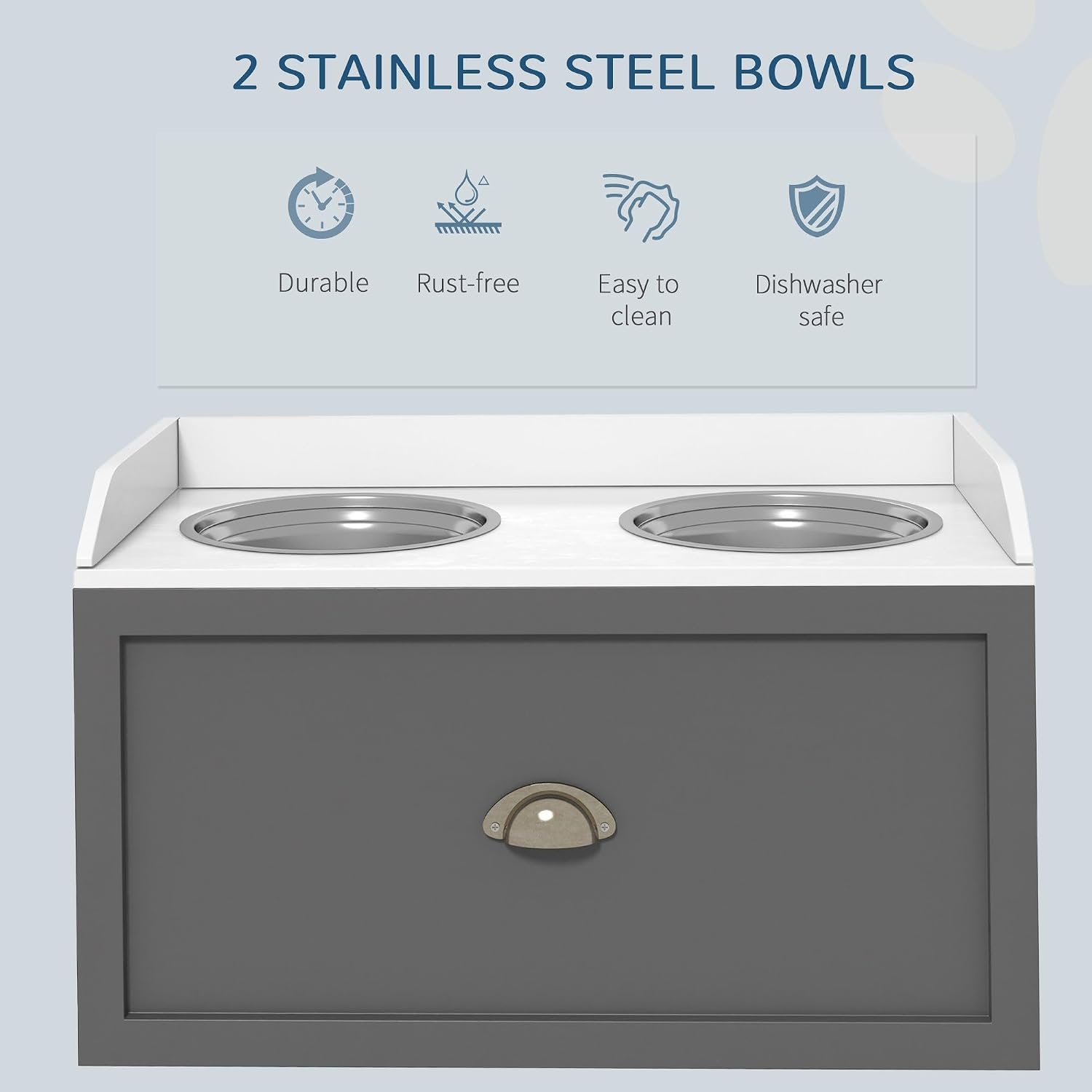 Premium Heavy Duty Elevated Dog Bowl Station with 21 Liters Capacity 2 Stainless Steel Bowls Storage Compartment Anti-Slip Gray
