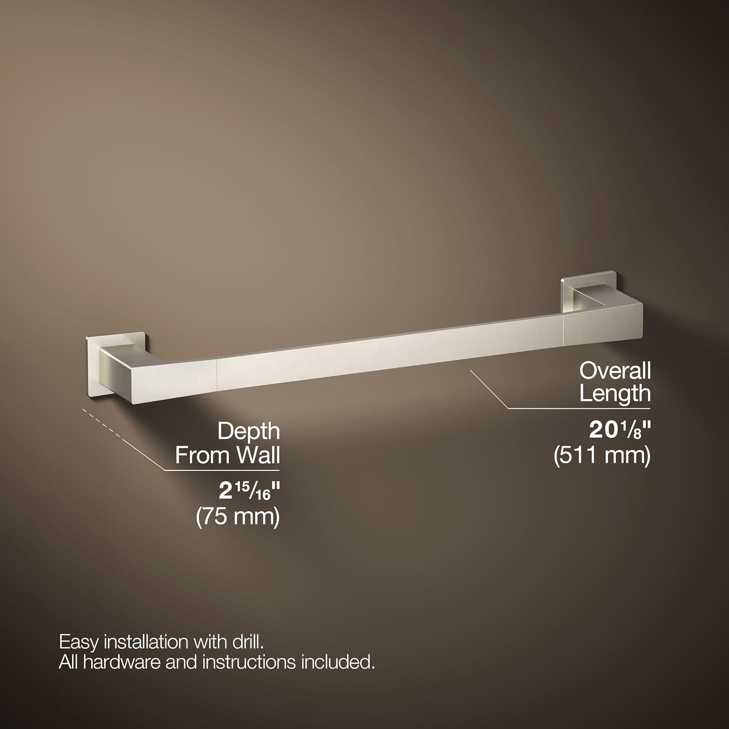 Kohler 26633-BN Honesty® 18' Towel bar, Vibrant Brushed Nickel
