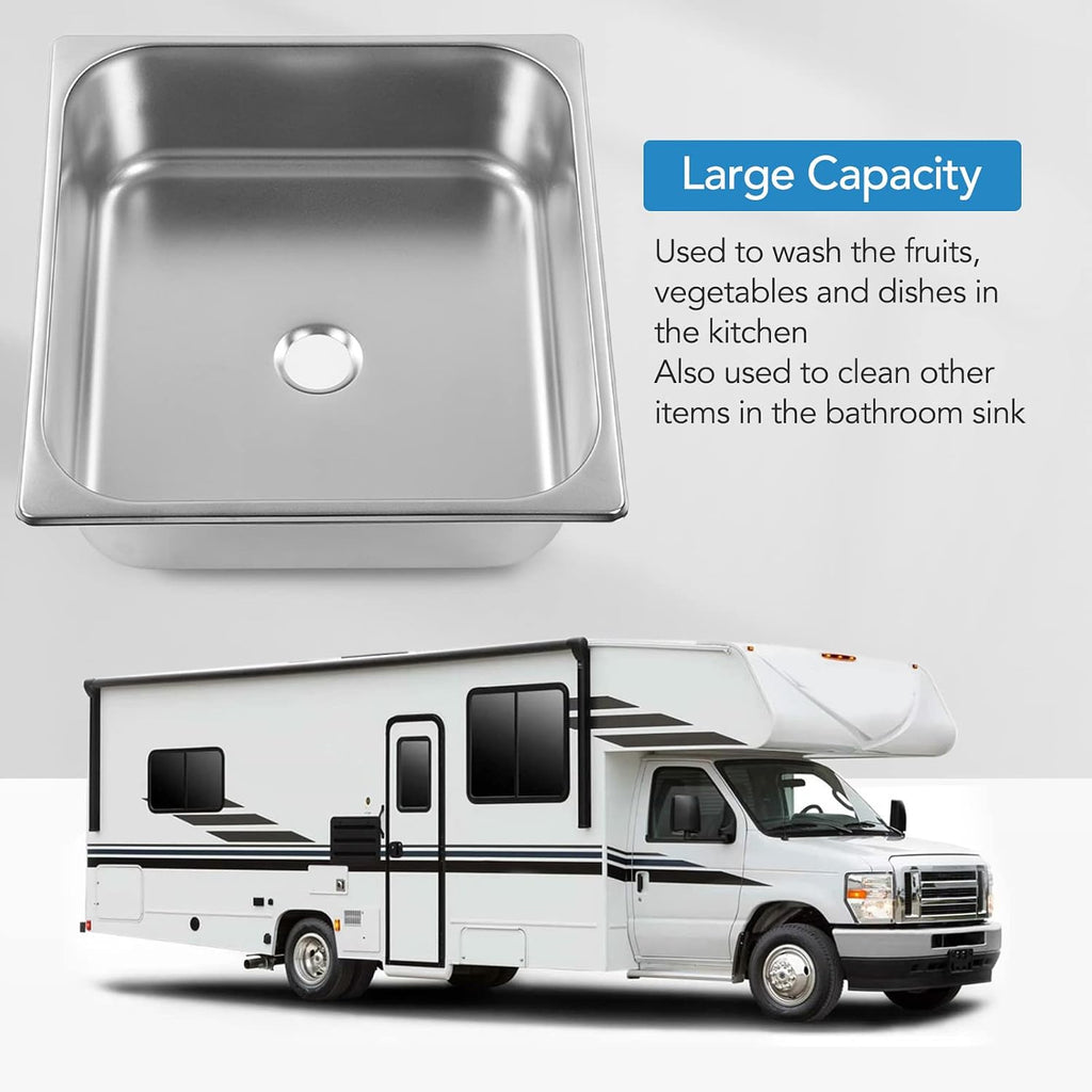 Single Sink Bowl, Fast Discharge Undermount Single Sink, Square Stainless Steel Kitchen Sink for RV Yacht Bathroom