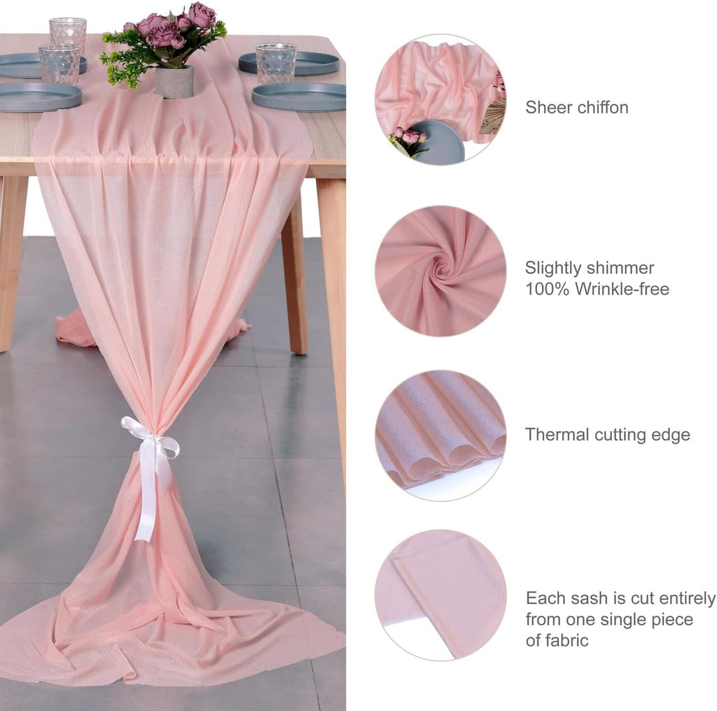 VDS 14ft Chiffon Table Runner 29x170 Inches Shimmer Sheer Centerpiece Cloth for Wedding Bridal Shower Birthday Graduation Engagement Ceremony Event Party Banquet Table Decoration (20 PC)(Dusty Rose)