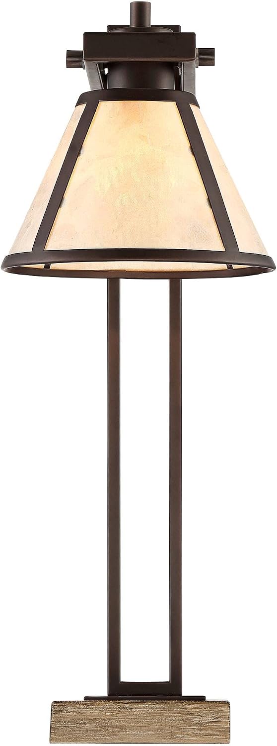 Franklin Iron Works Maricopa Rustic Farmhouse Desk Table Lamp with USB and AC Power Outlet in Base 21.25' High Bronze Wood Mica Shade for Cottage Core Living Room Bedroom House Bedside Nightstand