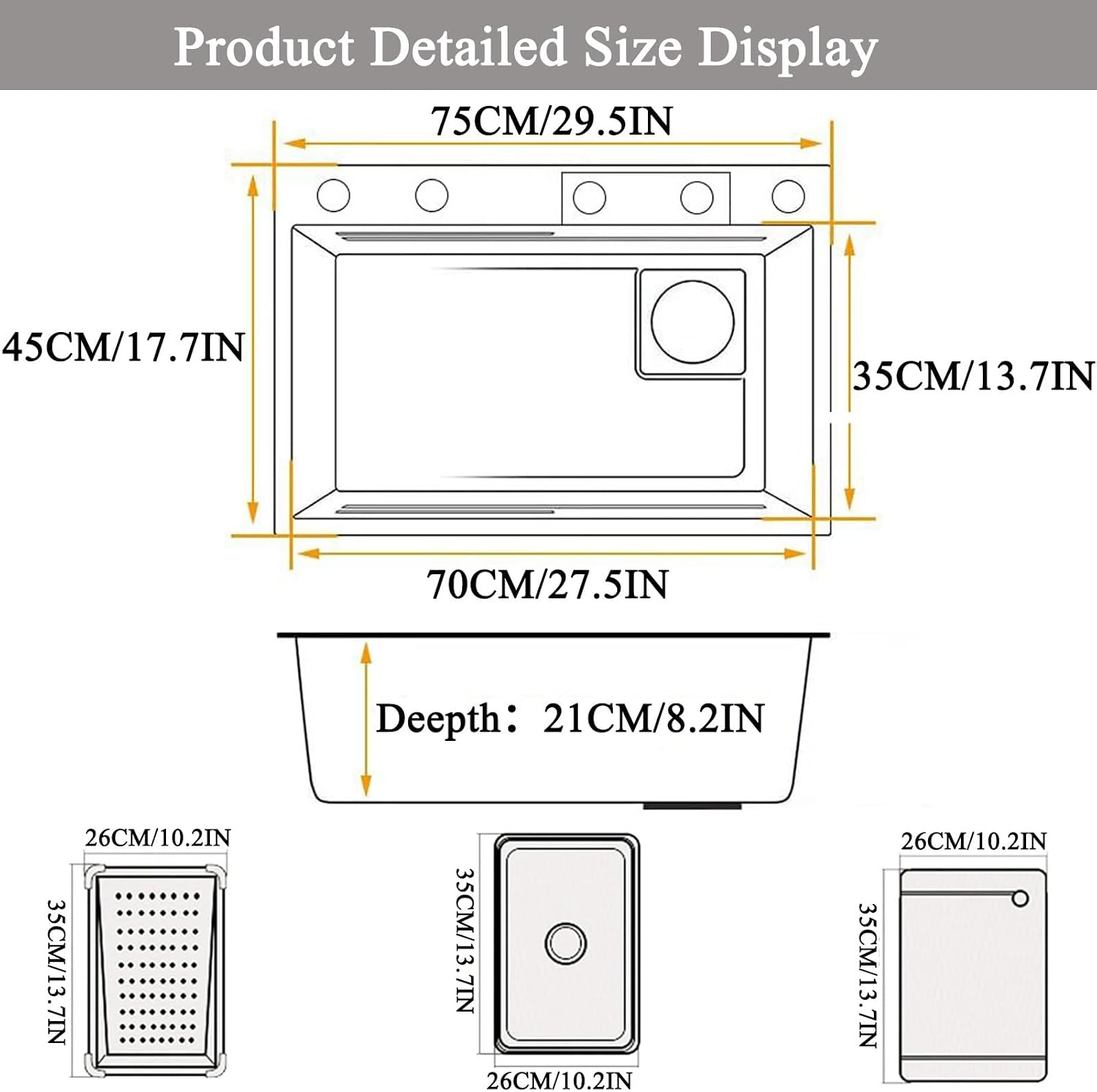 Waterfall Kitchen Sink Top-Mount Stainless Steel Kitchen Bar Sink Nano Single Bowl Sink Multi-Function Workstation Sink with Pull-Out Faucet, 2 Drain Basket(