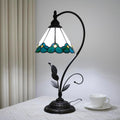 Vintage Green and White Tiffany Lamp Teal Countryside Leaf Style Stained Glass Table Lamp Living Room Bedroom Bedside Office Hotel Bar Kitchen Holiday Gift Small Space Home Decor Reading Desk Light