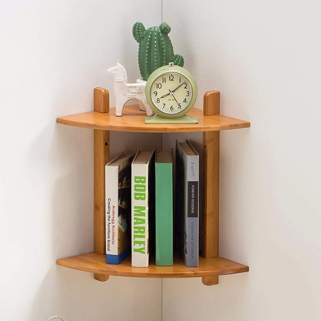 Bookshelf 2-Tier Wall Mount Corner Shelves Wall Mounted Open Book Shelf Space Saving Decorative Shelves for Home and Office Space for Bedroom Living Room and Home Office (Color : Natural)