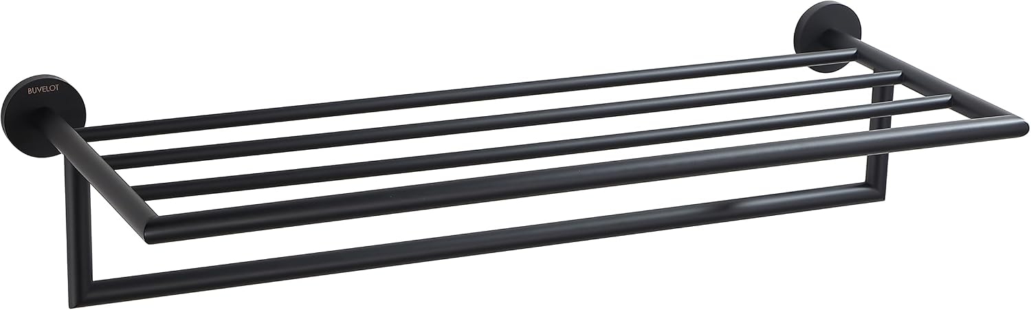 Towel Racks for Bathroom, Towel Shelf Matte Black, Wall Mounted Bath Towel Holder, Modern Hotel Style Towel Bar 26Inch, 077100-MB Leo Series