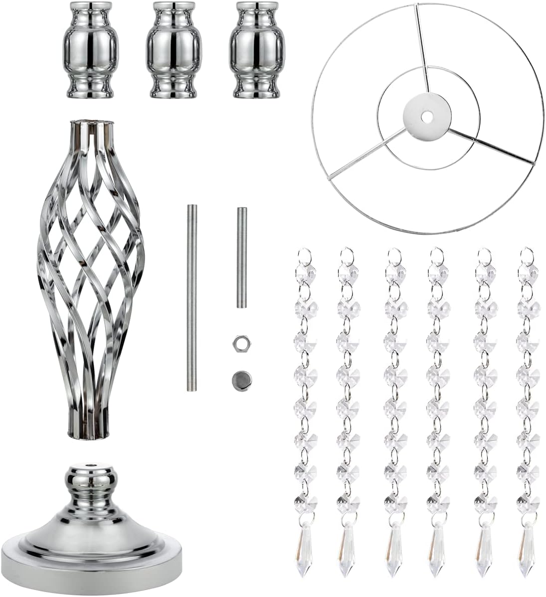 Metal Flower Stands with Crystal Beads - Wedding Centerpieces for Table Decorations, Elegant Metal Flower Arrangement Stands, Flower Vases for Wedding Party Celebration Home Decor (Silver-10pcs)