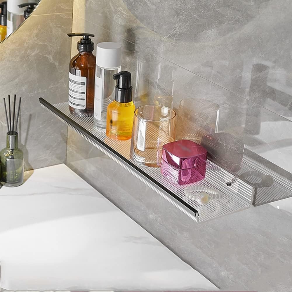 Multi-Functional Floating Corner Shower Shelf | Drill-Free Wall-Mounted Acrylic Mirror Organizer for Bathroom Essentials(Size:50CM,Color:A)