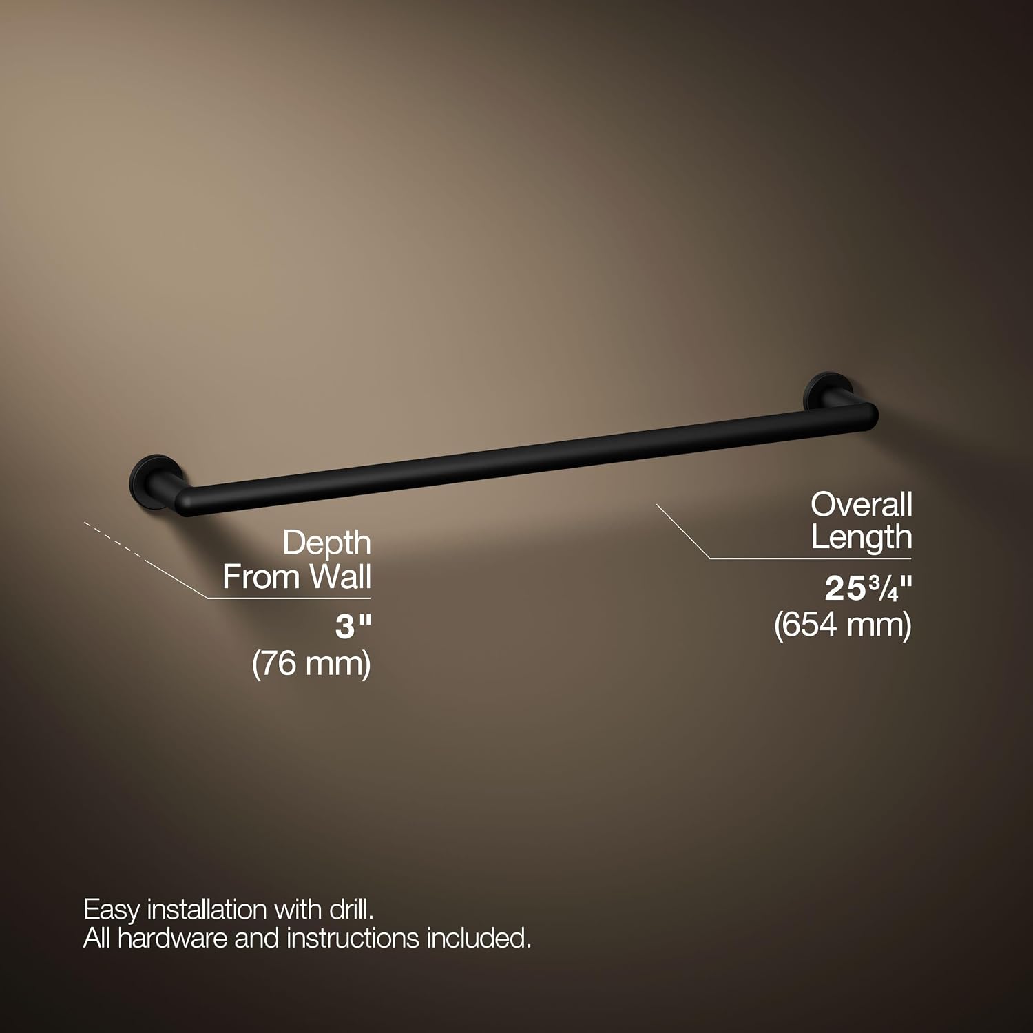 Kohler 97882-BL Kumin™ 24' Towel bar, Matte Black