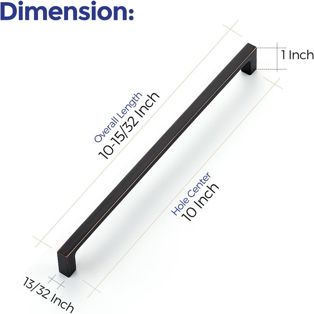 Ravinte 25-Pack 10-Inch Solid Square Cabinet Pulls - Oil-Rubbed Bronze Handles for Kitchen Cabinets & Drawers