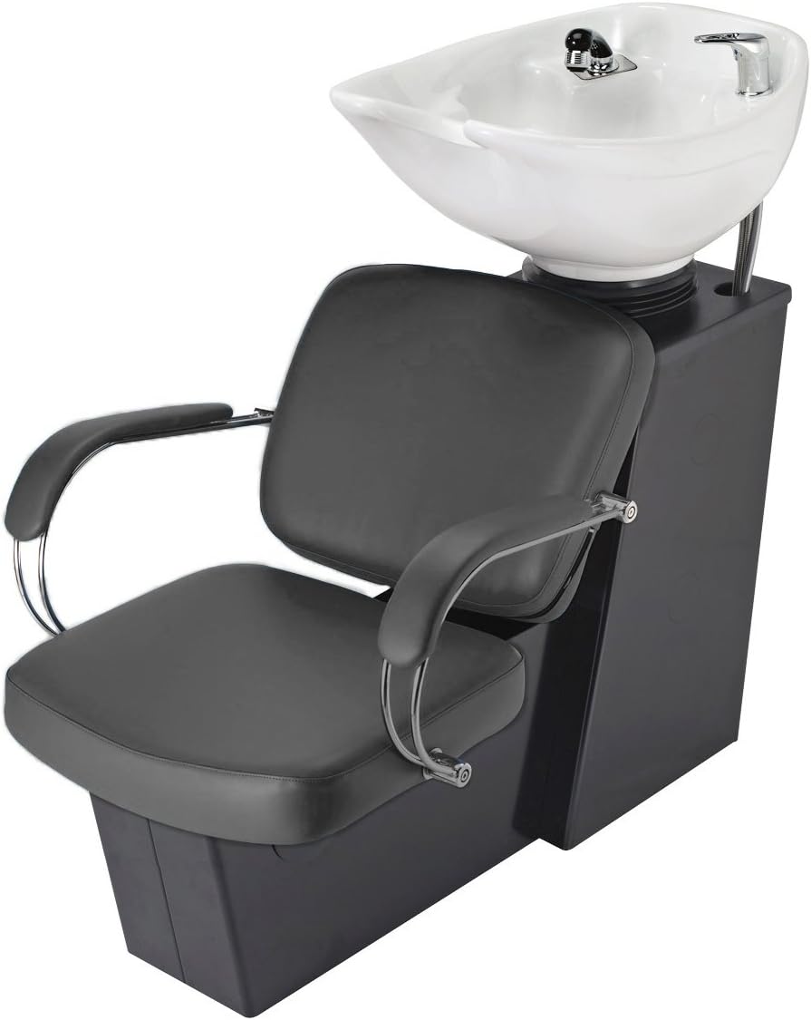Pibbs 5239 Latina Professional Salon Backwash Unit with Adjustable Sliding Seat, Triple Dipped Chrome Armrests, Extra-Large Tilting Italian Porcelain Bowl, Made in USA - PIB-5239W
