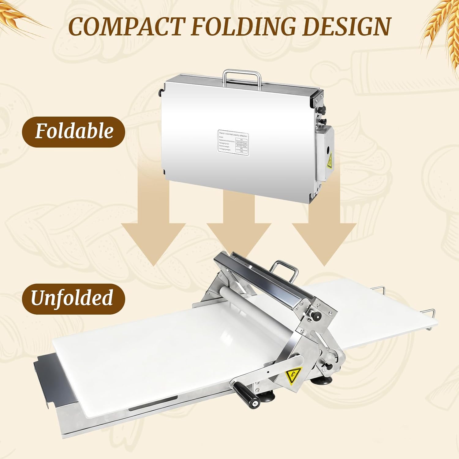 Manual Dough Sheeter 23.6'x12',Roller Machine,Commercial Folding Dough Maker with Carry Handle, Adjustable Thickness for Pizza, Pasta, Pastry