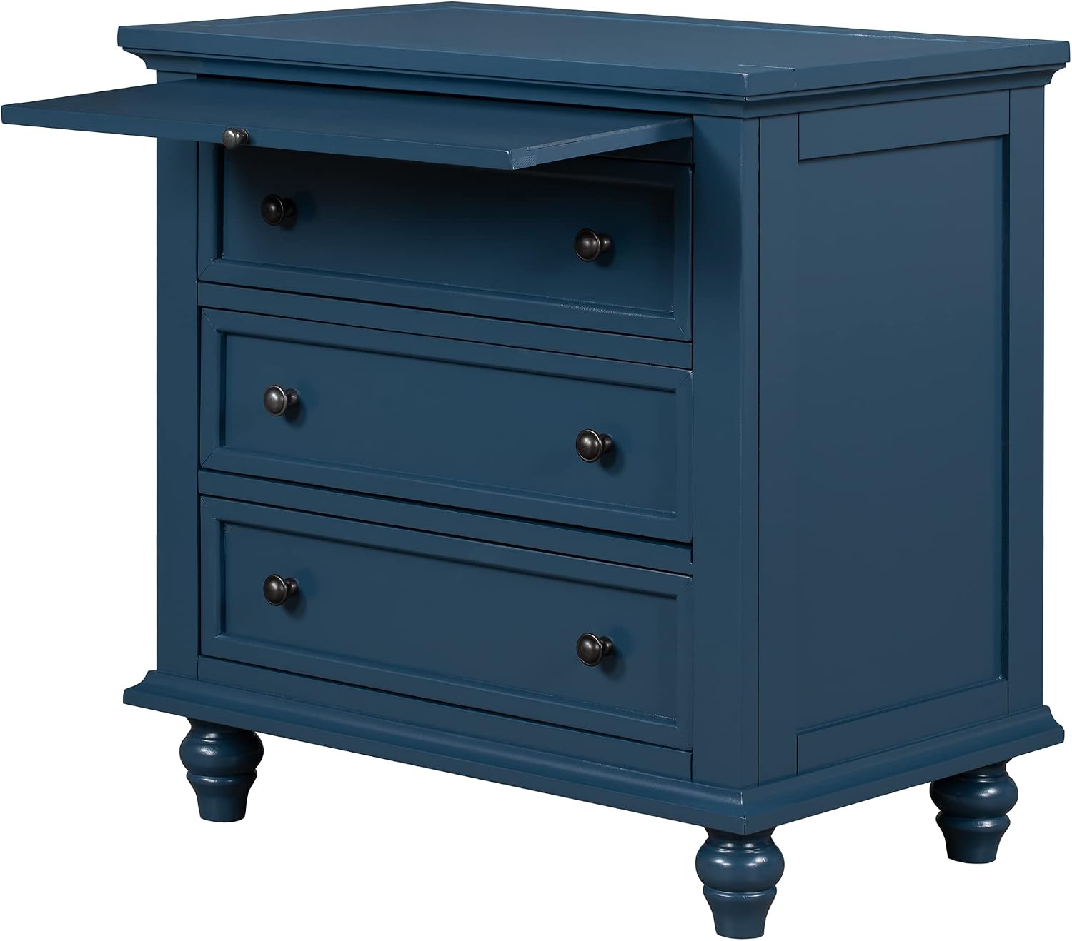 Modern Storage Wood Cabinet with 3-Drawer, Sofa Table Console Table End Table with Pull Out Tray, Accent Table Furniture for Entryway Living Room Bedroom, Fully Assembly Bedside Table (Blue)