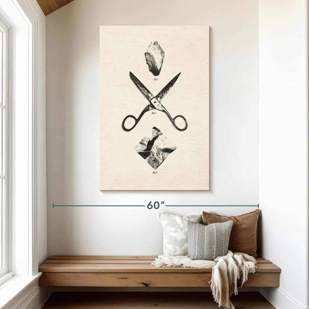 ElephantStock - Rock Scissors Paper Vintage Wall Art - Vertical Canvas Wall Art - Home Office Wall Decor - Drawing Game Canvas Art - Black And Gray Decor by Daniel Coulmann - 32' x 48'