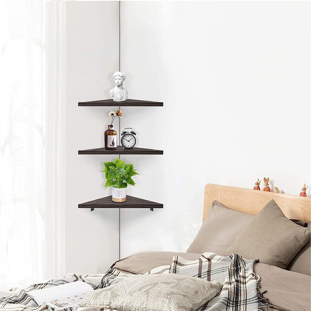 Floating partition Solid Pine Floating Corner Shelves Wall Mounted Set of 3 Rustic Storage Decorative Shelf for Bathroom Bedroom Living Room Kitchen Office Shelf