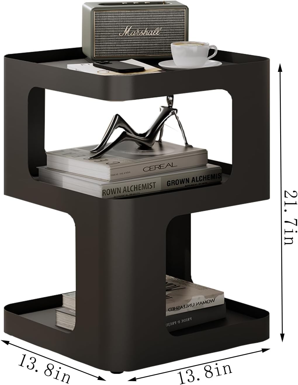Modern Side Table for Sofa & Couch,Black Metal Bedside Table,3 Tier end Tables with Storage for Living Room & Bedroom,Compact Nightstand for Small Spaces,No Assembly Required