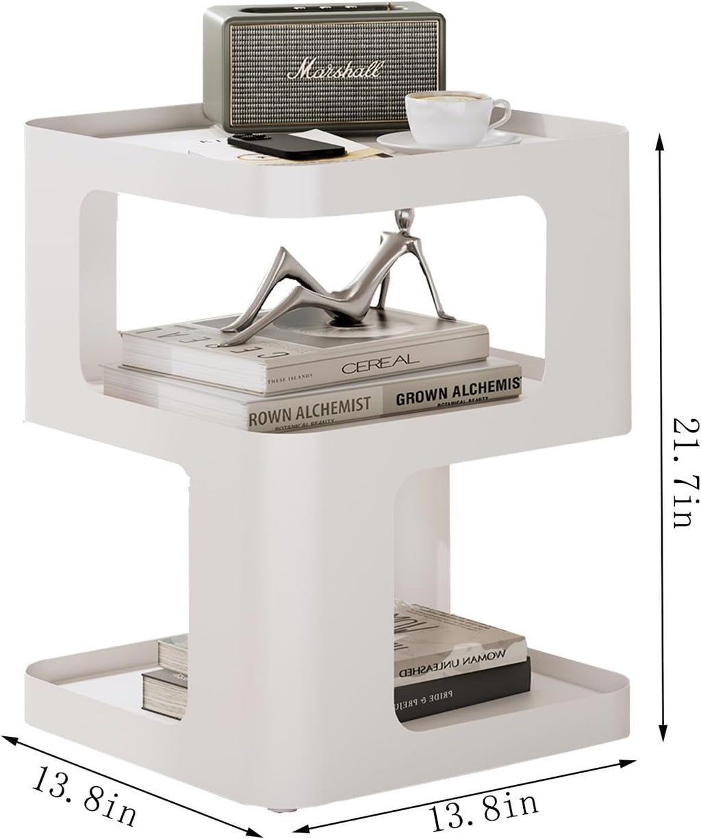 Modern Side Table for Sofa & Couch,White Metal Bedside Table,3 Tier end Tables with Storage for Living Room & Bedroom,Compact Nightstand for Small Spaces,No Assembly Required