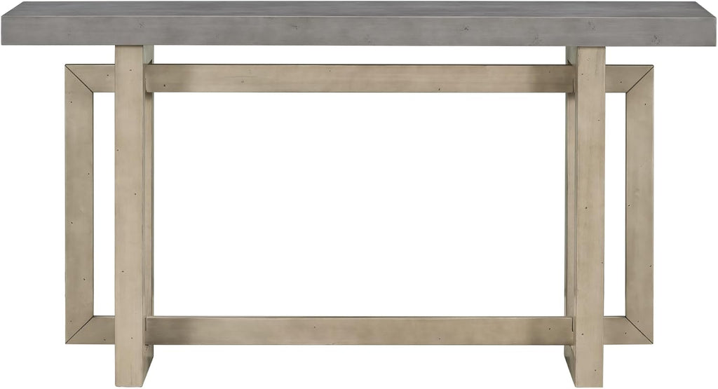 Merax Wood Entryway Console Table, Modern Line Frame with Industrial Concrete Top, for Living Room/Hallway/Foyer, Grey