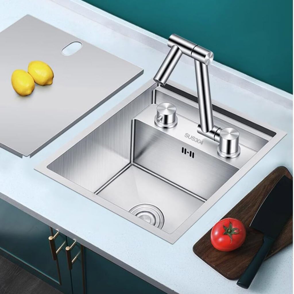 Kitchen Sinks, Single Bowl Concealed Stainless Steel Sink on Countertop Small Size Single Bowl Sink Dishwashibasin at Bar (38 * 46 * 23Cm