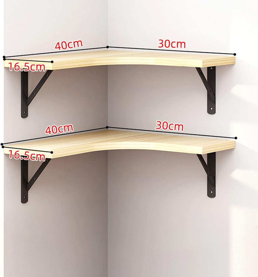 Floating Corner Bookshelf Wall Mounted Wood Shelf for Bedroom Living Room Office Bathroom Light Walnut 2 Tier Display Shelves