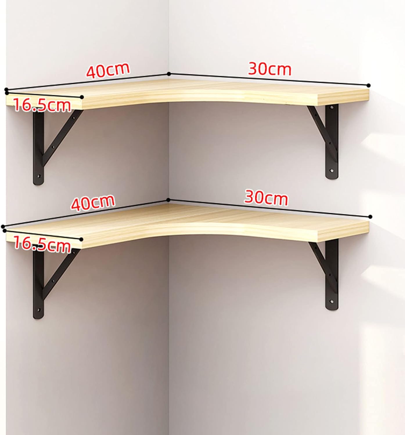 Floating Corner Bookshelf Wall Mounted Wood Shelf for Bedroom Living Room Office Bathroom Light Walnut 2 Tier Display Shelves