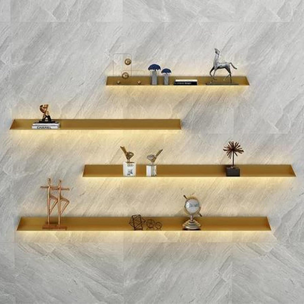 Storage Rack, LED Light Aluminum Wall Shelves, Floating Wall Shelves Floating Shelves Wall Mounted Light-Emitting Shelves for Plant Shelf Or Bookshelf (Gold-60x20cm