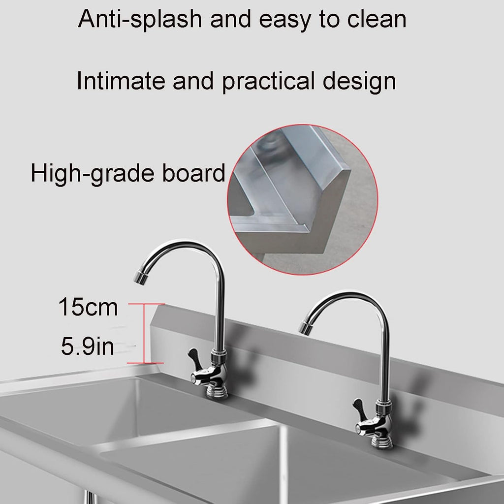 Sink Stainless Steel Kitchen, Commercial 304 Stainless Steel Single Sink Bowl Restaurant Table Utility Sink Washing Hand Basin W/Faucet for Indoor Outdoor,50 * 50 * 80cm(19.6 * 19.6 * 31.4in