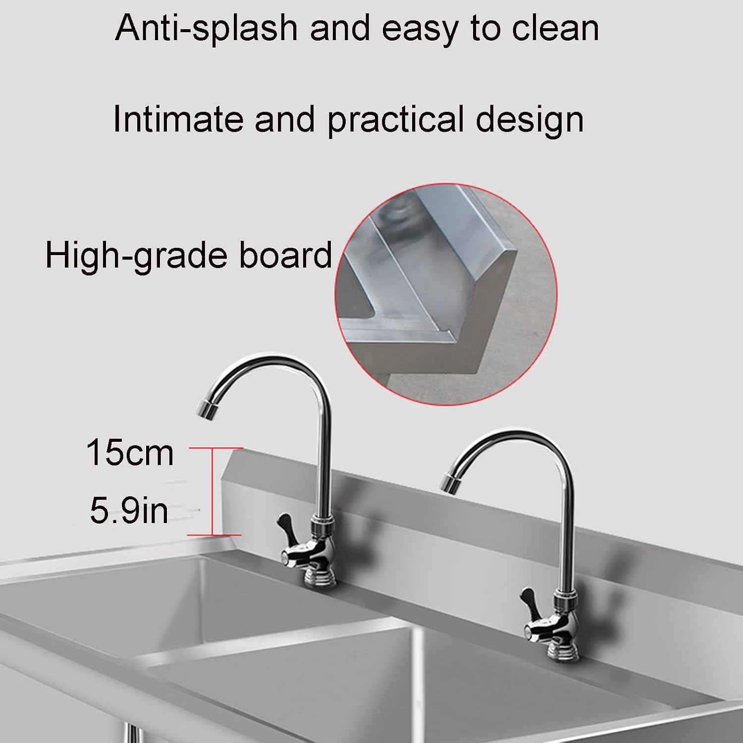 Sink Stainless Steel Kitchen, Commercial 304 Stainless Steel Single Sink Bowl Restaurant Table Utility Sink Washing Hand Basin W/Faucet for Indoor Outdoor,50 * 50 * 80cm(19.6 * 19.6 * 31.4in
