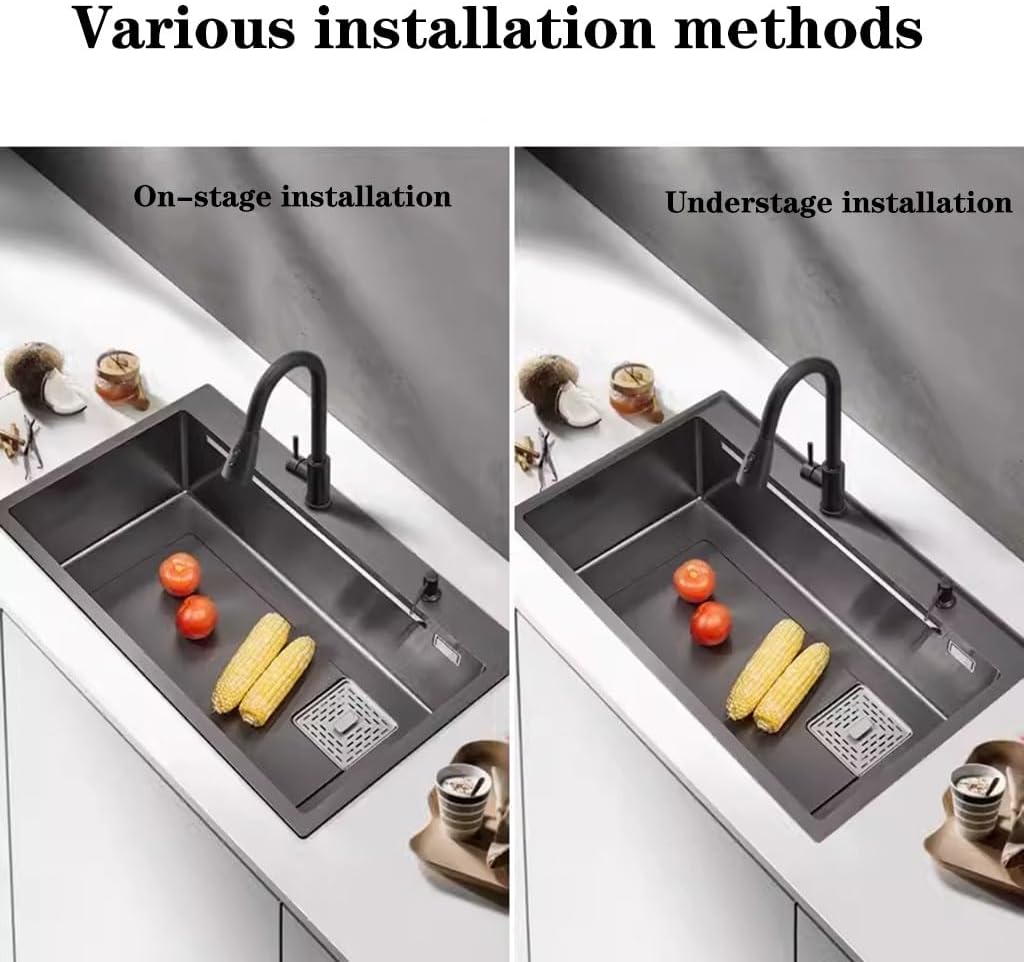Single Bowl Stainless Steel Overmount Sink Large Size Single Bowl Sink Kitchen Multifunctional Vegetable Sink Embedded Siphon Sink (75 * 46 * 22Cm