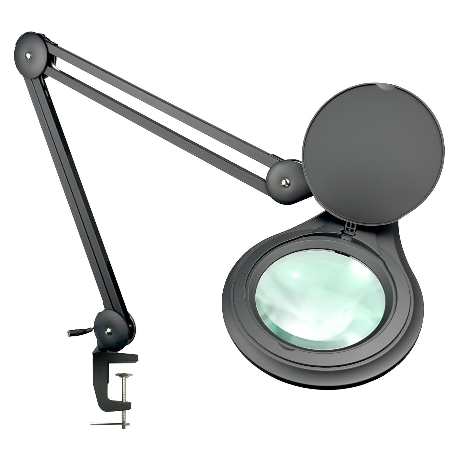 ESD Safe (Glass Lens) Professional LED Magnifying Lamp with Clamp (5 Diopter, 2.25X) Work Light, 4 Brightness Levels, Daylight Bright, 1200 Lumens, 5600K-6000K, Matte Black, BoliOptics MG16303222