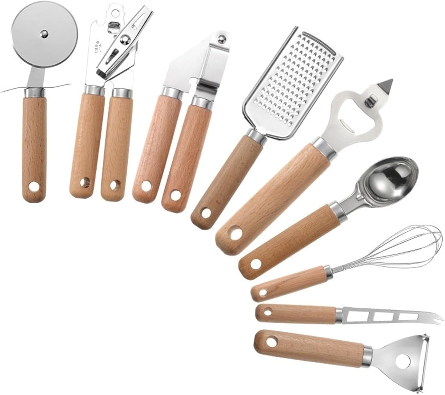 Cooking Utensils Set with Wooden Handle Can Opener Baking Tool Pizza Peeler Cheese Knife Kitchen Gadget
