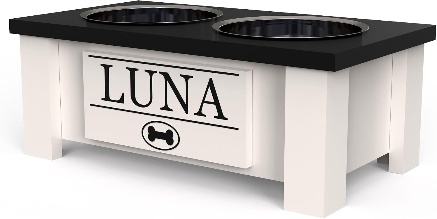 GTW Elevated Dog Bowl Stand for Small Dogs - Customized Feeding Station with Storage & Stainless Steel Food Bowls (Small, Black)