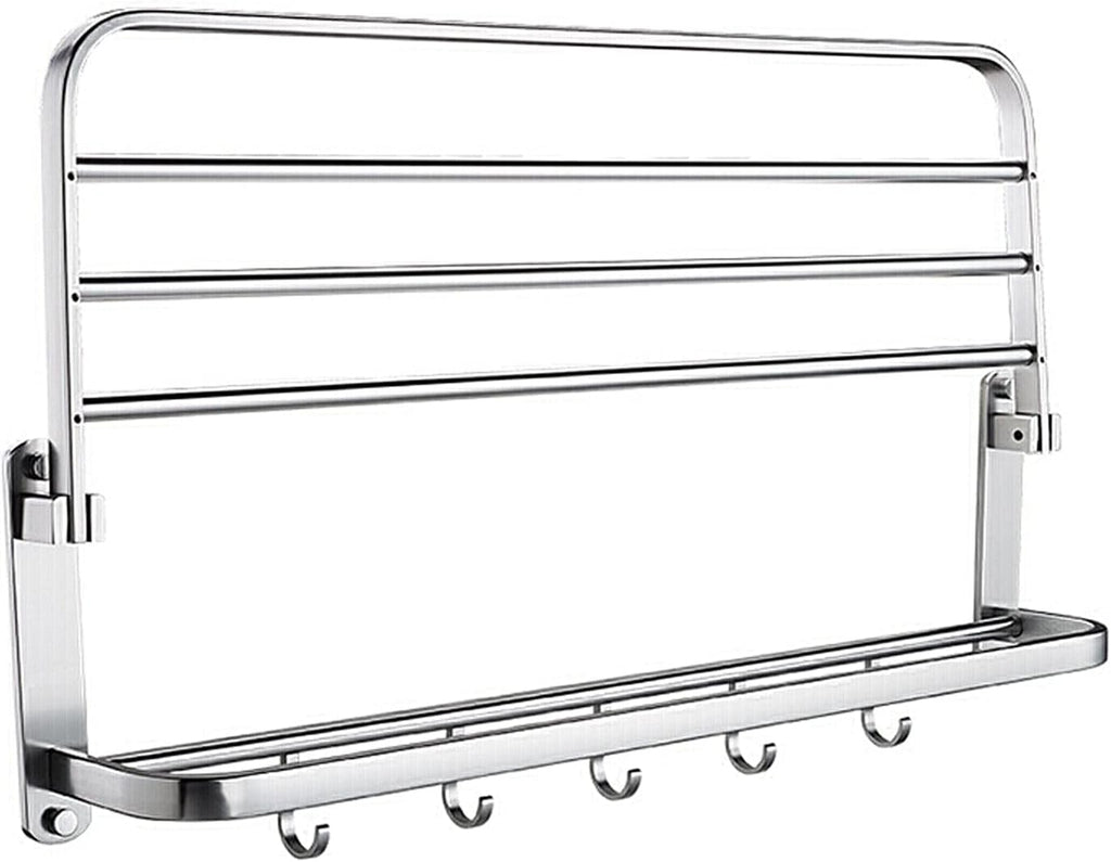 Bathroom Shelf Wall Floating Bathroom Bathroom Double Towel Rack Towel Shelf with Two Towel Bars and Hooks Design 24.9 Inch Wall-Mounted Bath Towel Racks Aluminum Floating Shelves Corner Shower Caddy
