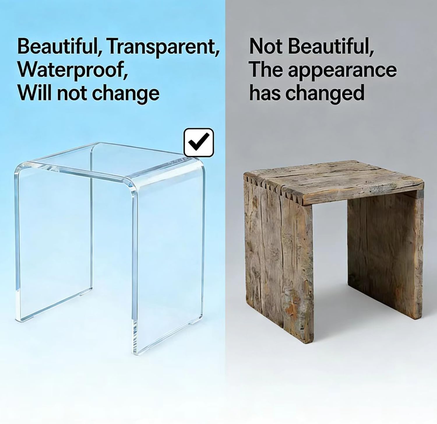 Clear Transparent Acrylic End Table with Rounded Edges,18' H Compact Small Table, Acrylic Side Table Suitable for Living Room, Night Stands for Bedrooms, Modern Occasional Tables
