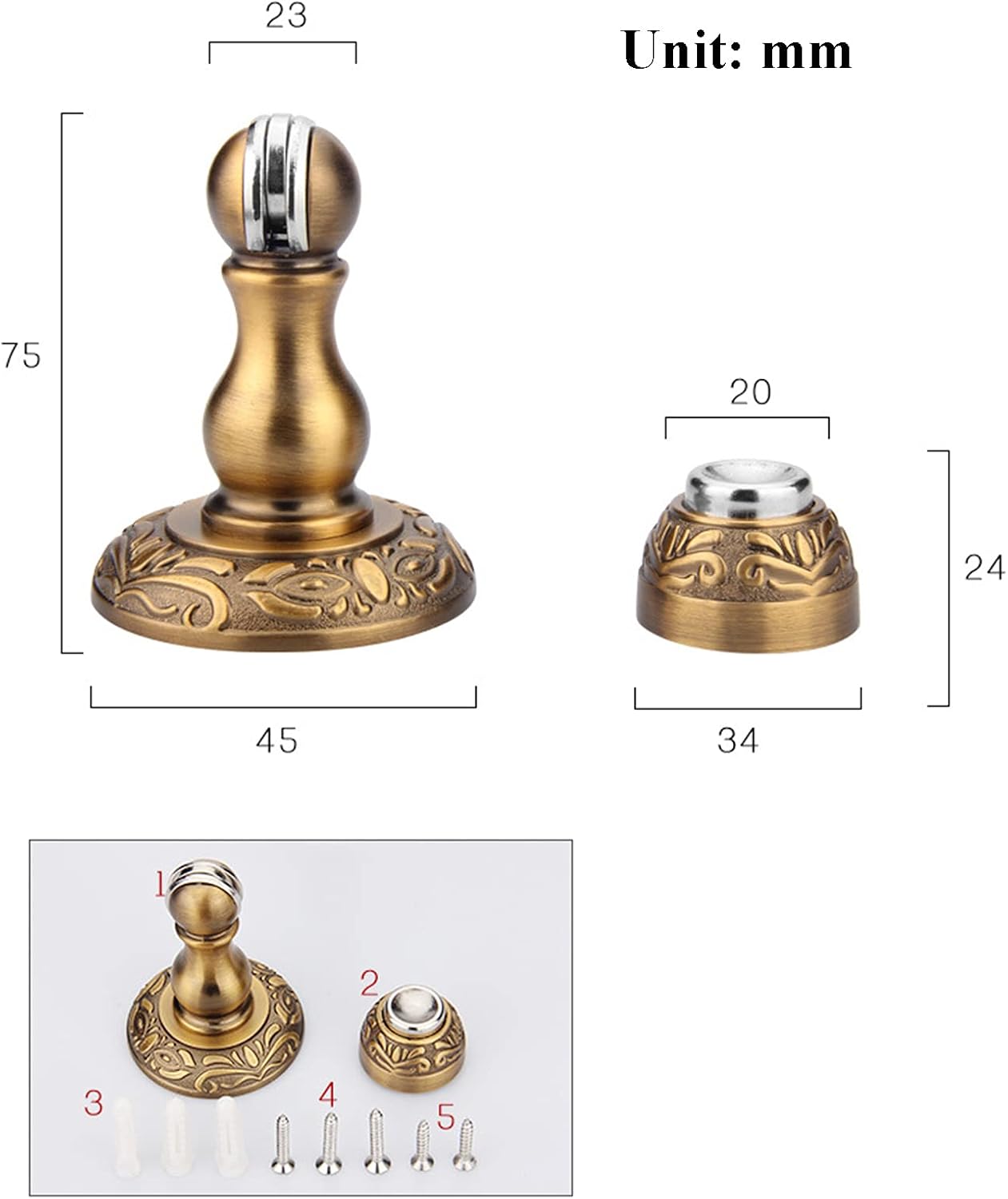 4PCS Magnetic Door Stop, Heavy Duty Magnet Door Stopper, Wall/Floor Mounted Door Holder, Door Catch Stopper with Mounting Screws,Gold(Silver)