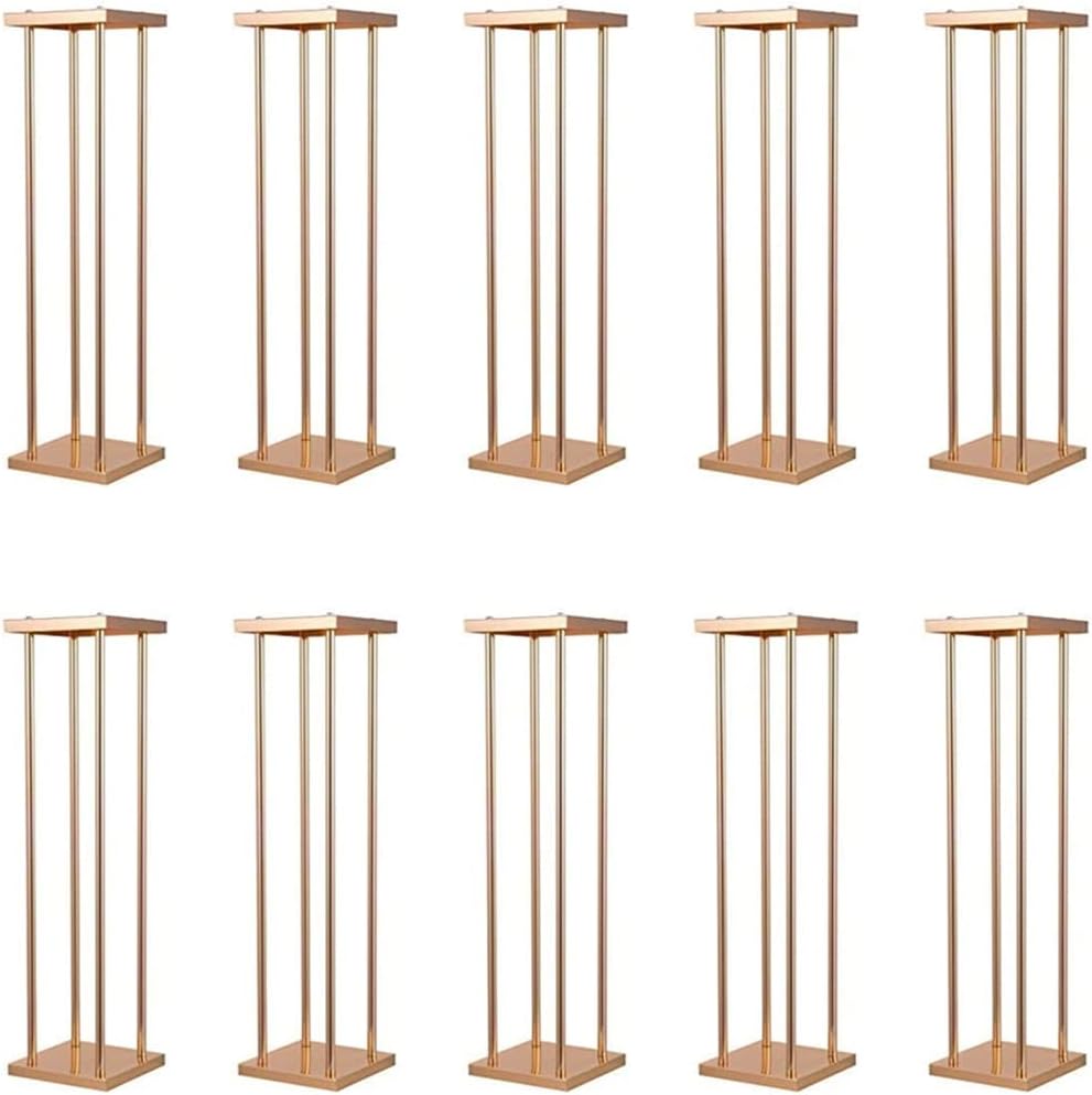 10 Pcs Wedding Flower Stand Metal Vase Stand with Plates Gold Floor Metal Column Gold Rectangular 7.87' x 7.8 7'x 31.5' Flower Display Stands Table Flower Stands for Wedding Party Events Table Decor (31.5 inch Tall)