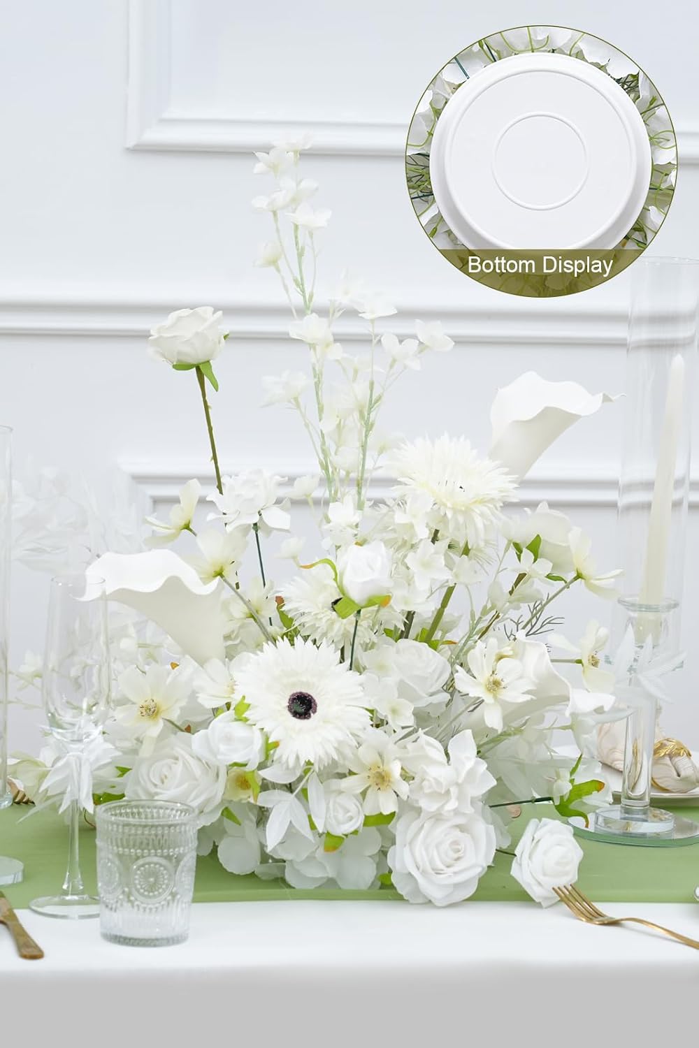 2pcs Free Standing Flowers Ball Bouquet Artificial Rose Floral Arrangements for Wedding Centerpieces Tables Aisle (19'' New White)