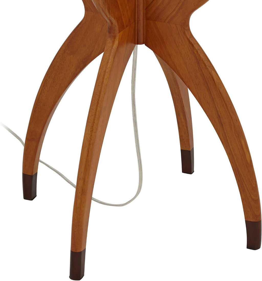 Possini Euro Design Vanguard Mid Century Modern 64' Tall Standing Floor Lamp Tray Table Pull Chain Brown Gold Wood Metal Brass Finish Living Room Bedroom House Reading Office Home Decor Entryway