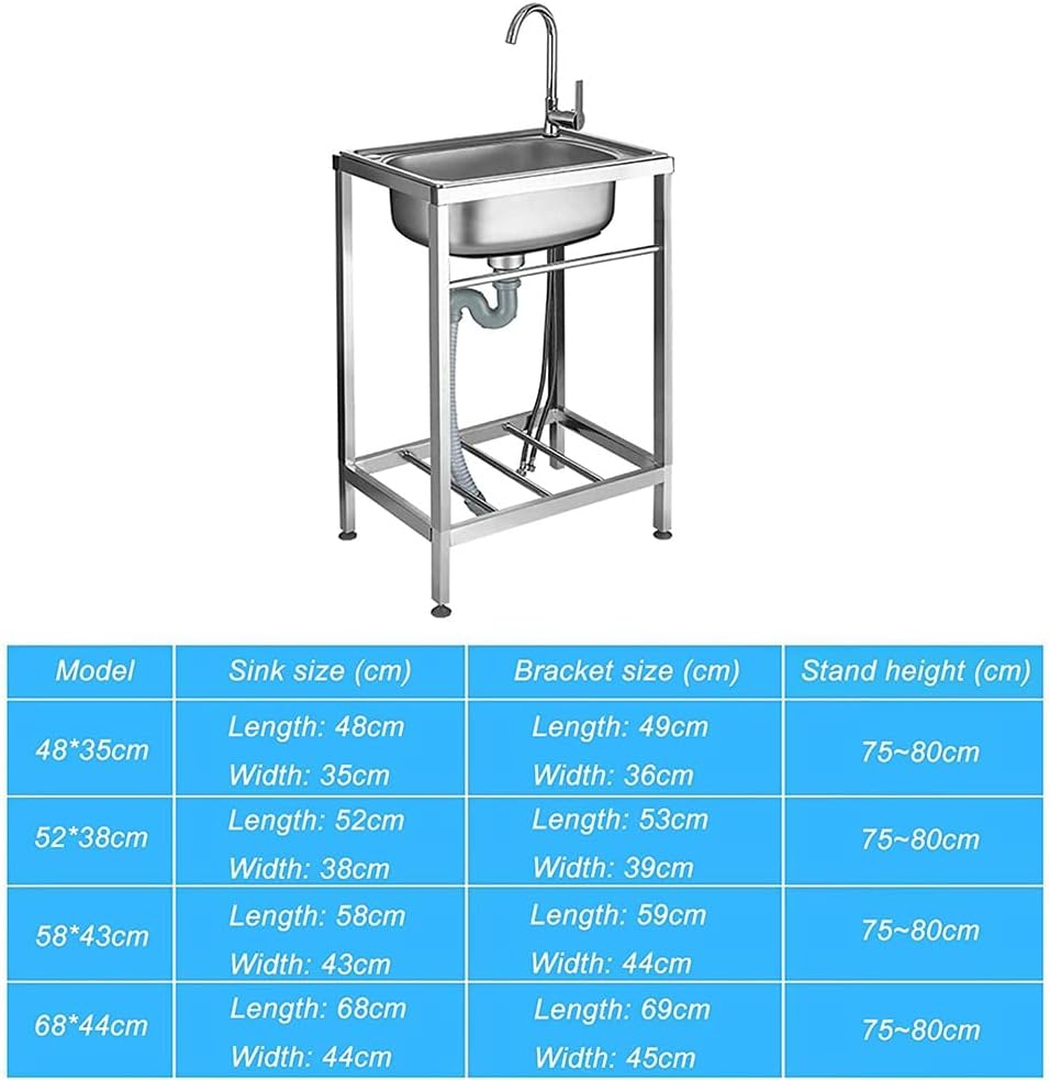 Stainless Steel Utility Sinks - Commercial Workstation Sink - Free Standing Single Bowl Sink - with with Faucet and Drainage System - for Laundry/Backyard/Garage,Silver-48x35x75cm