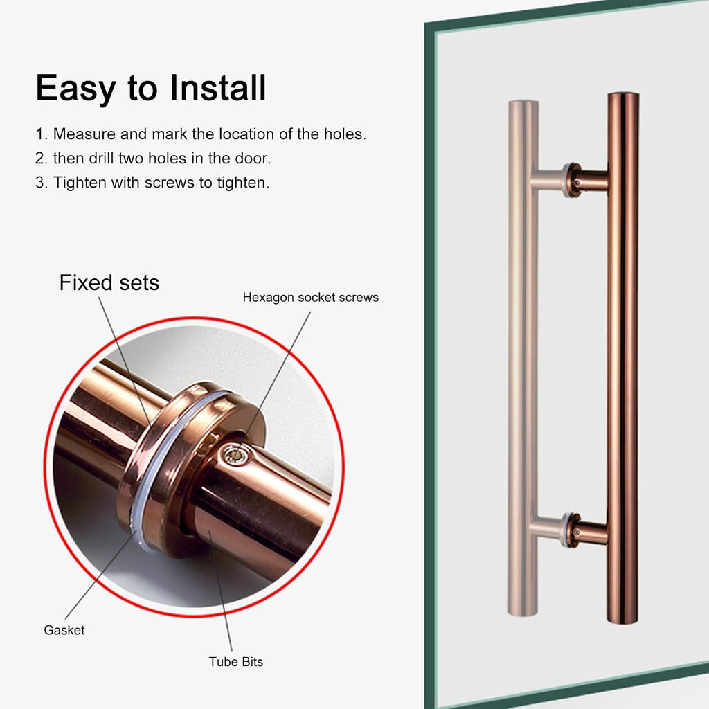 Double-Side Round Glass Door Handle, Heavy Duty Exterior Barn Door Push Bar for Exit, Swing Entry Door Handle Bar with Mounting Screws (Color : Gold, Size : 60cm(23 5/8') 40cm)
