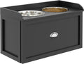 Dog Feeding Station with Storage Drawer, Dog Food Storage Cabinet with 2 Removable Elevated Dog Bowls for Large Sized Dogs, Black